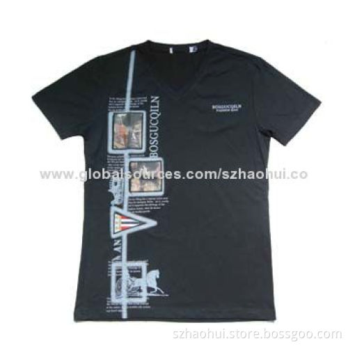 Men's personalized slim fit T-shirt with printed logo on sleeves, OEM service offered